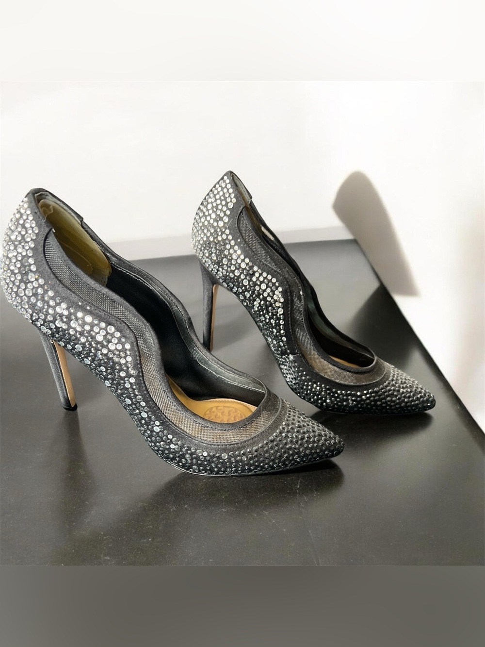 Nima Black Crystal Rhinestone Sparkly Stiletto 4” High Heels Size 7